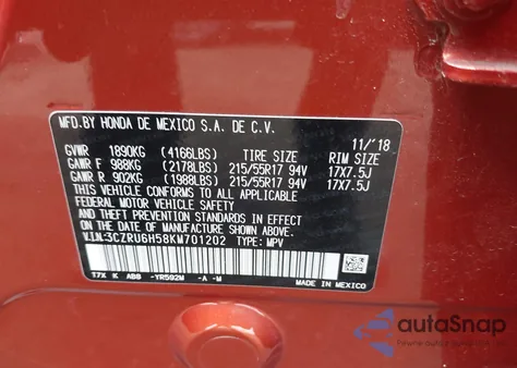 2019 Honda Hr-V Ex from USA, damaged, VIN 3CZRU6H58KM701202
